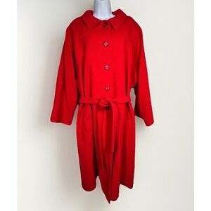 VTG Wool Womens 3XL‎ Trench Coat Red Belted Collar Full Length CLASSIC DEADSTOCK